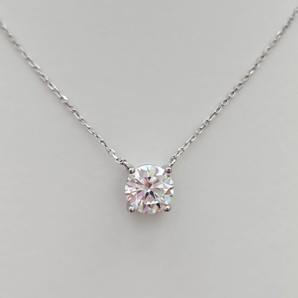 3ct Round Moissanite 4 Prong Necklace